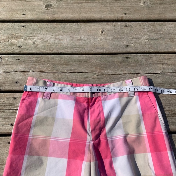 Adidas Men's Plaid Golf Shorts - Pink, White & Khaki - Size 32 - Picture 4 of 8